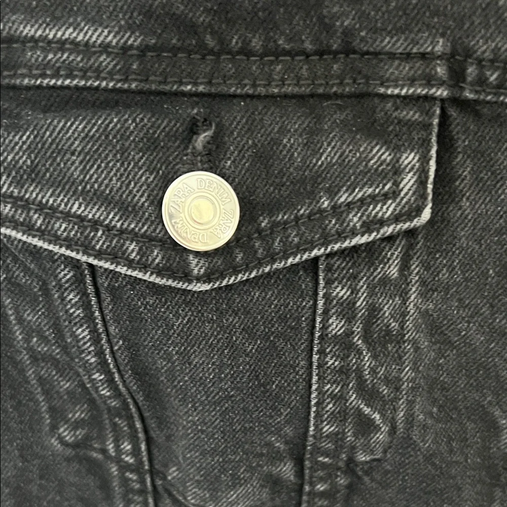 ZARA Black Denim Jacket with Silver Buttons - Picture 3 of 7